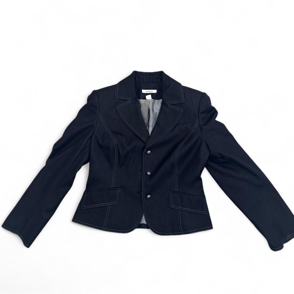 Dress Barn Classic Dark Denim Blazer with Button Acenes